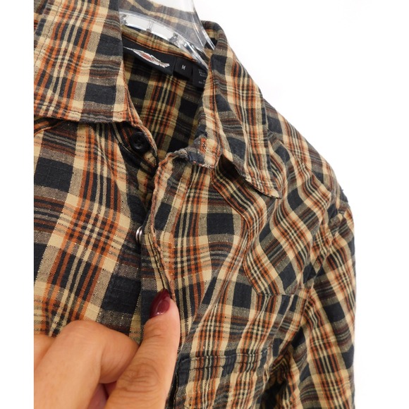Harley Davidson Plaid Western Short Sleeve Shirt Embroidered Back Mens M - Picture 5 of 5